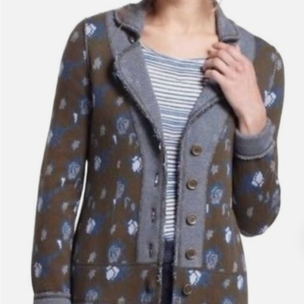 Anthropologie Jaquard Knit Blazer Sweater Jacket | Button Front Cardigan XS